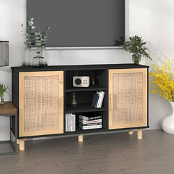 vidaXL Buffet Noir 105x30x60 cm Bois de pin massif et rotin naturel