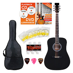 Classic Cantabile guitare acoustique folk set démarrage incl. kit d'accessoires à 5 pièces, noir 