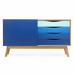 Paris Prix Buffet 4 Tiroirs & 1 Porte Avon 128cm Chêne & Bleu Foncé 