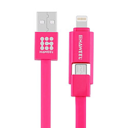 Wewoo Câble Magenta pour iPhone, Galaxy, Huawei, Xiaomi, LG, HTC et autres smartphone, Longueur: 1m 2 en 1 Micro USB & Lightning vers USB Data Sync de charge