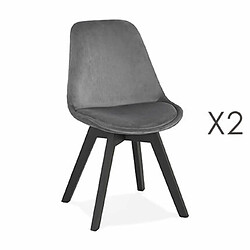 Mes Lot de 2 chaises repas en tissu gris et pieds noirs - SARAH 