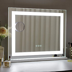 FENCHILIN Miroir de maquillage 58x46cm Bande lumineuse LED - Port de charge USB - Sur pied - Blanc