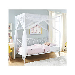 Vente-Unique Lit à baldaquin VIVIAN - 90 x 200 cm - Métal - Blanc + matelas 