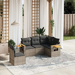 vidaXL Salon de jardin 5 pcs avec coussins gris résine tressée