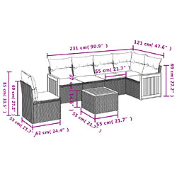 vidaXL Salon de jardin avec coussins 7 pcs gris résine tressée pas cher