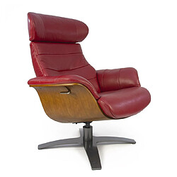 MY NEW DESIGN VEGA - Fauteuil Relax Cuir Rouge - Coque Bois en Chêne Naturel