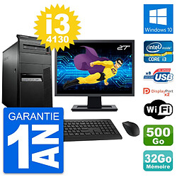 PC Tour Lenovo M93p Ecran 27" Core i3-4130 RAM 32Go Disque 500Go Windows 10 Wifi - Occasion