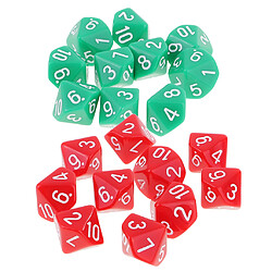 20pcs Dés 10 Faces D10 en Plastique Translucide pour Jeux de Société - Rouge + Vert