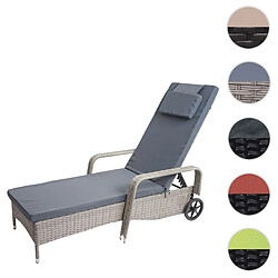 Mendler Chaise longue Carrara en polyrotin, transat de jardin, aluminium ~ gris, coussin gris foncé 