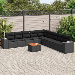 vidaXL Salon de jardin 10 pcs avec coussins noir résine tressée 