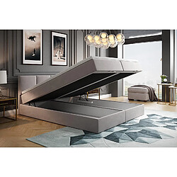 TRADA Lit adulte rembourré ROYAL avec rangement et matelas ressorts intégré dans le cadre du lit en 180×200 gris clair 