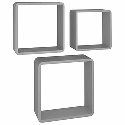 vidaXL Étagères murales sous forme de cube 3 pcs Gris MDF