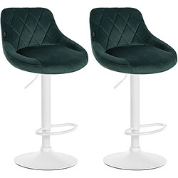 Decoshop26 Lot de 2 tabourets de bar siège pivotant sur 360° en tissu vert foncé et métal blanc 10_0004271