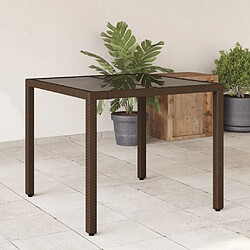 vidaXL Table de jardin avec dessus en verre marron résine tressée