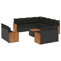 vidaXL Salon de jardin 12 pcs avec coussins noir résine tressée