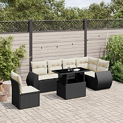 vidaXL Salon de jardin 7 pcs avec coussins noir résine tressée 