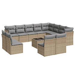 vidaXL Salon de jardin avec coussins 13 pcs beige résine tressée