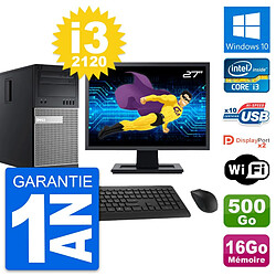 PC Tour Dell 9010 Ecran 27" Intel i3-2120 RAM 16Go Disque 500Go Windows 10 Wifi - Occasion