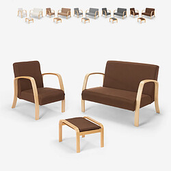 Modus Sofà Canapé de salon scandinave bois et tissu, fauteuil, repose-pieds Gyda | Couleur: Marron