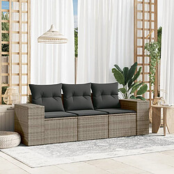 vidaXL Salon de jardin avec coussins 3 pcs gris résine tressée 