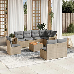 vidaXL Salon de jardin avec coussins 9 pcs beige résine tressée 