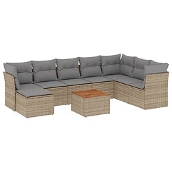 vidaXL Salon de jardin avec coussins 9 pcs beige résine tressée