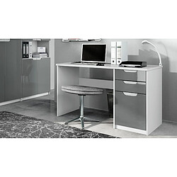 Avis Mpc Bureau Avec 2 Tiroirs Et D’une Porte, Blanc Mat/gris Haute Brillance (129 X 76 X 60 Cm)