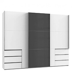 Inside 75 Armoire coulissante LISEA 3 portes 6 tiroirs blanc verre anthracite 300 x 236 cm HT