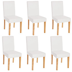 Mendler Lot de 6 chaises de séjour Littau ~ simili-cuir, blanc mat, pieds clairs