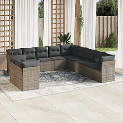 vidaXL Salon de jardin 11 pcs avec coussins gris résine tressée 