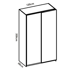 Pegane Armoire avec 2 portes coulissantes en panneau de particules mélaminés coloris blanc-Longueur 120 x Profondeur 58 x Hauteur 200cm