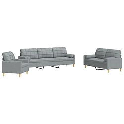 vidaXL Ensemble de canapés 3 pcs coussins décoratifs gris clair tissu