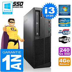 PC Lenovo M92p SFF Core I3-2120 Ram 4Go Disque 240 Go SSD Graveur DVD Wifi W7 - Occasion