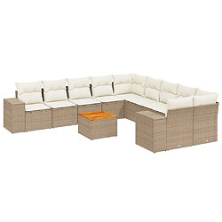 vidaXL Salon de jardin 11 pcs avec coussins beige résine tressée