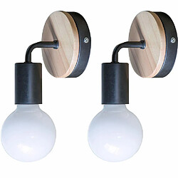 Stoex Lot de 2 Lampe murale noire Simplicity E27 LED Applique murale en fer et en bois pour salle des enfants Chambre Bar Hôtel (sans ampoule)