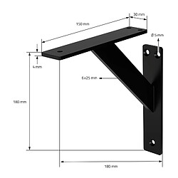 ML-Design Lot de 8 équerres d'étagère suspendue support mural en aluminium noir 180x180 mm pas cher