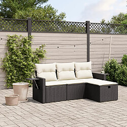 vidaXL Salon de jardin 4 pcs avec coussins noir résine tressée 