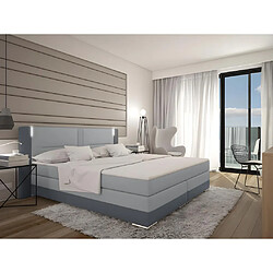 Vente-Unique Ensemble complet boxspring tête de lit avec leds + sommiers + matelas + surmatelas - 160 x 200 cm - Simili - Gris et gris clair - ASTI de YSMÉE 