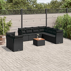 vidaXL Salon de jardin 10 pcs avec coussins noir résine tressée 