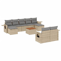 vidaXL Salon de jardin avec coussins 10 pcs beige résine tressée