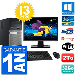 PC Tour Dell 9010 Ecran 27" Intel i3-2120 RAM 32Go Disque 2To Windows 10 Wifi - Occasion