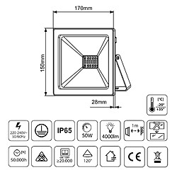 Maclean Projecteur LED 50W Blanc Chaud IP65 PREMIUM pas cher