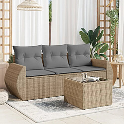 vidaXL Salon de jardin avec coussins 4 pcs beige résine tressée 