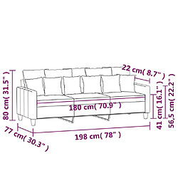 vidaXL Canapé à 3 places Rouge bordeaux 180 cm Tissu pas cher