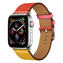 Wewoo Bracelet pour en cuir bicolore à boucle unique Apple Watch séries 3 et 2 et 1 de 38 mmAmbre + Orange Rouge + Rose pâle 