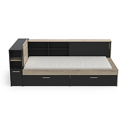 Acheter Vente-Unique Lit 90 x 200 cm avec rangements - Noir et naturel + Sommier - LIARA