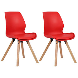 Decoshop26 Lot de 2 chaises de salle à manger en plastique rouge style scandinave pieds bois CDS101143