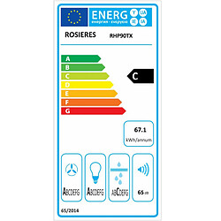 Hotte décorative murale 90cm 65db 504m3/h inox/verre noir - rhp90tx - ROSIERES