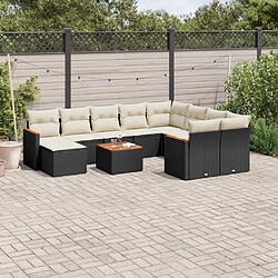 vidaXL Salon de jardin 11 pcs avec coussins noir résine tressée 