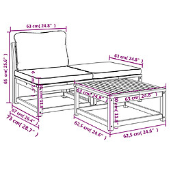 vidaXL Salon de jardin 3 pcs avec coussins bois massif d'acacia pas cher